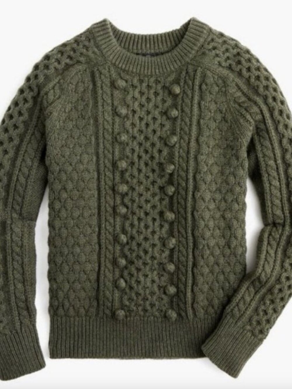 Women's J. Crew Popcorn Cable Knit Green Crew Neck Sweater, size: XS